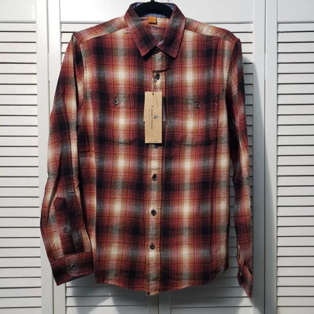NWT Tailor Vintage Flannel Button Down Shirt Men's Small Maple Lodge Plaid - Picture 9 of 9